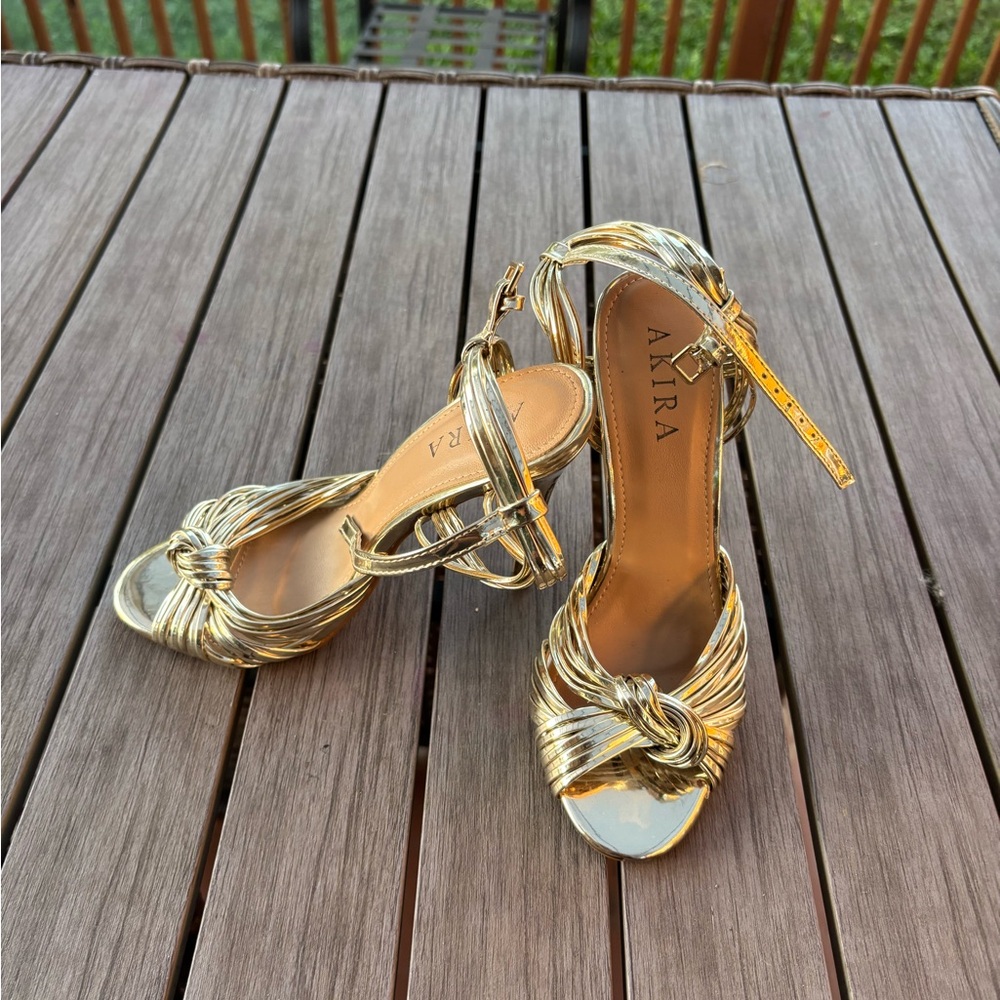 Akira Gold strap around the ankle heels. - Picture 2 of 5